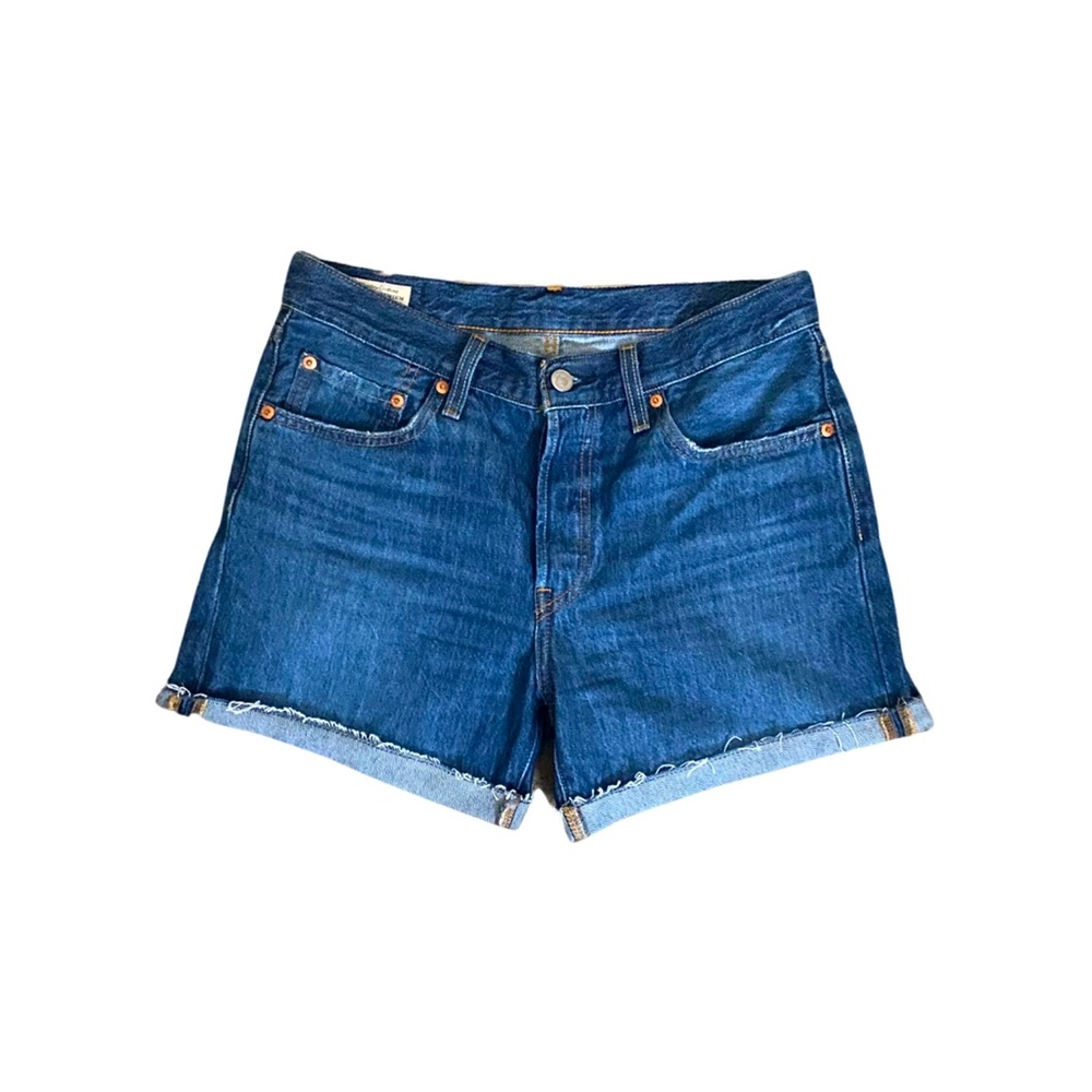 Levi’s medium wash raw hem shorts